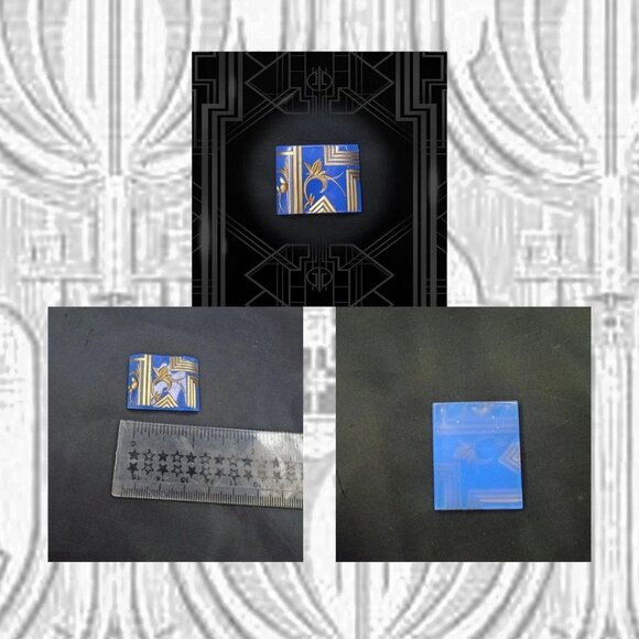 Rare Vintage Cabochons, Mirror & Matte Glass Decal Cab, Asian Metal, Art Nouveau - Picture 6 of 14